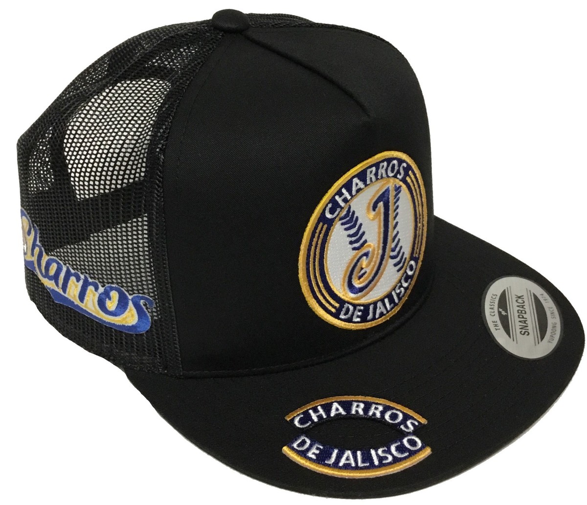 CHARROS DE JALISCO MEXICO HAT LOGOS MESH TRUCKER BLACK SNAP BACK