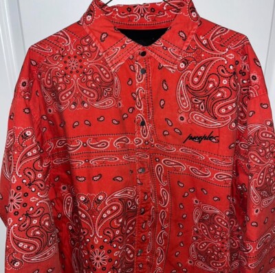 Purple Brand Padded Quilt Line Bandana Shirt Red XL MSRP $545