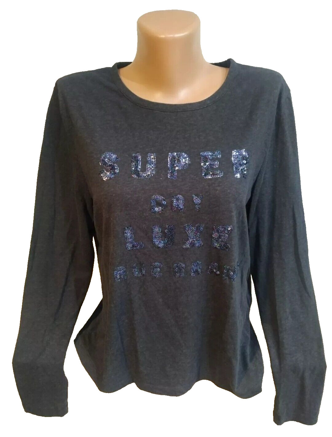 Superdry women's t-shirt blouse size L dark gray color logo