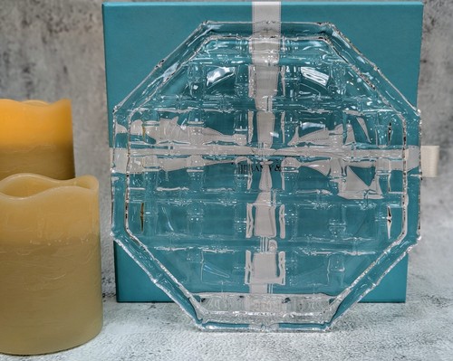 TIFFANY & CO. Kristall 8" ACHTECK Servierplatte - Bambus Webmuster mit Box - Bild 3 von 3