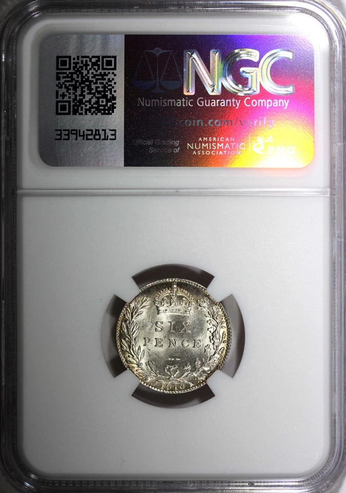 GREAT BRITAIN Edward VII Silver 1910 6 Pence NGC MS62 Light Toned KM# 799 (50) - Image 3 of 4