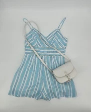 Women’s Romper from Francesca's NWT size small teal and white striped 