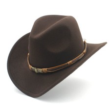 Unisex Adult Wool Blend Wide Brim Western Cowboy Hat Cowgirl Jazz Cap Size L AQR