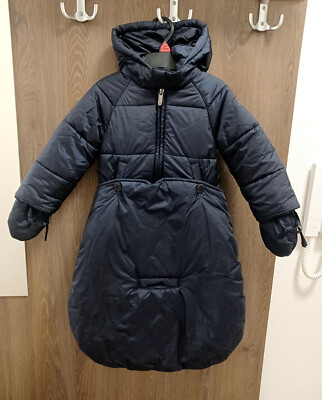 il Gufo Baby Down Hooded Jacket and Footmuf in navy blue 18m