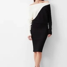 Express Colorblock Asymmetric Off The Shoulder Midi Sweater Dress S