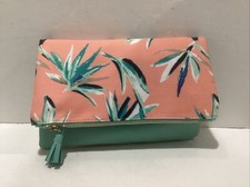 Rachel Pally Paradise Tropical Mint Coral Reversible Clutch Zip Top travel Bag