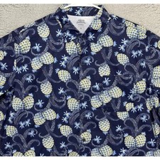 Izod Saltwater Shirt Mens XL Blue Pineapple Print Performance Hawaiian Vented