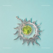 Sterling Silver Round Cut Peridot Gemstone August Birth Sun Charm Wife Pendant