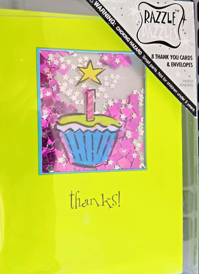 Green Cupcake RAZZLE DAZZLES Set/8 Blank Thank You Note Cards and Envelopes Seal
