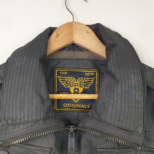 Superdry Super 8 Motorcycle Jacket Men's Medium Brown Biker Waxed Cotton - Picture 2 of 14
