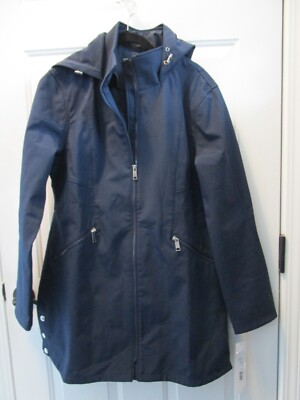 BELOW ZERO BY ROTHSCHILD SOFTSHELL SIDE SNAP NAVY HOODED JACKET  SIZE LARGE NEW