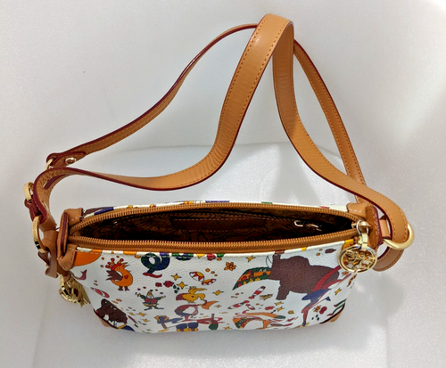 VD. Piero Guidi White Canvas Magic Circus Crossbody / Shoulder Bag Leather Strap - Picture 9 of 18