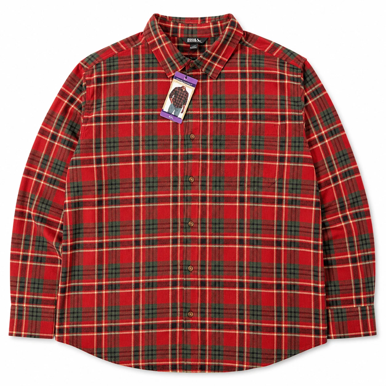 Eddie Bauer Men’s XXL Red Plaid Flannel Shirt Button Up Long Sleeve NWT