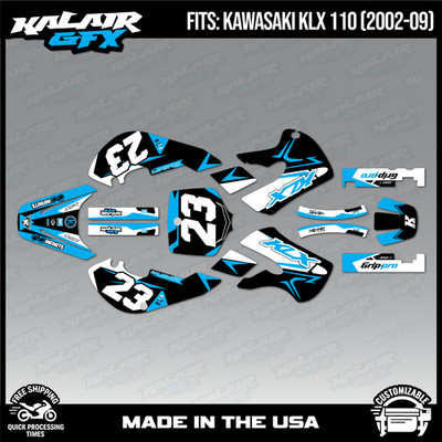 Graphics Kit for Kawasaki KLX110 (2002-2009) KLX 110 Evader Series - CYAN
