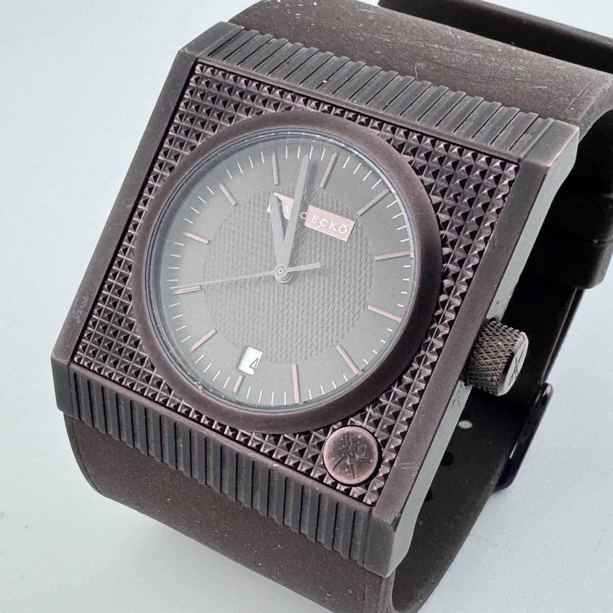 MARC ECKO 廃番 稼働美品メンズクオーツ Marc Ecko Quartz Watch Treasury PRN Men Brown Square Steel Analog