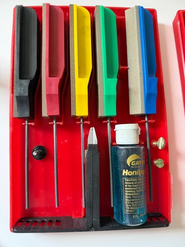 GATCO EdgeMate Knife Sharpening System 5-Stone Set w/ Red Case Clamp Guide Used