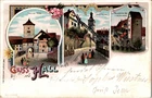 LITHO GREETING FROM SWABIAN HALL JOSEFSTURM STREET VIEW 2 PICTURE COL. 1899