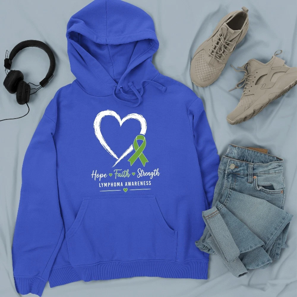 Hope Faith Strength Hoodie Lymphoma Awareness Ribbon Heart Graphic Tee Gifts