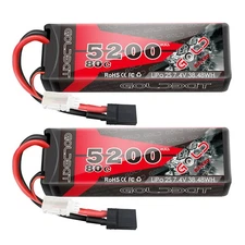 2x 80C 5200mAh 7.4V RC 2S Lipo Battery Traxxas Plug Hardcase For Car Truck Buggy