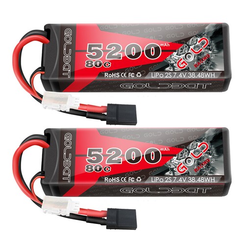 Batería LiPo HOOVO 2S 7.4V 5200mAh 80C Con Conector XT60, Funda Rígida, Pack De 2 Para Coches Y Aviones RC