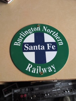 Vintage Sante Fe Sign Burlington Northern Railroad Porcelain Gas Pump Sign NICE