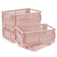 4 PCS Collapsible Storage Crates Stackable Boxes 10x6.5x4 Inch Pink Medium