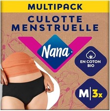 Nana Culotte Menstruelle Lavable Coton Bio - Flux Abondant - Noir - Coupe Hip...