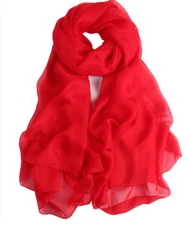 100% Silk large Scarf Women neckerchief Shawl Wrap solid color pure red JH39