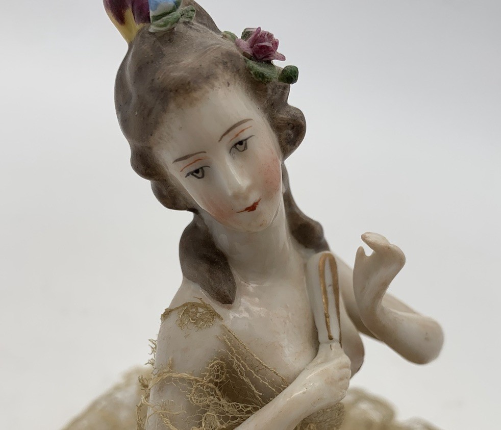 Antique Half Doll Porcelain China unknown maker Flower in hair Small chip
