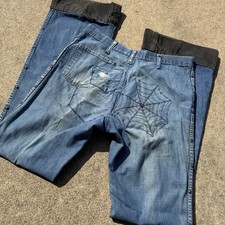 Vtg 70S Flare Jeans Mens Blue Denim Bell Bottom Hippie Custom Stitching 32x35
