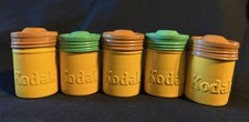 5 VINTAGE METAL EMBOSSED KODAK 35MM FILM CANISTERS / CONTAINERS BROWN GREEN CAPS