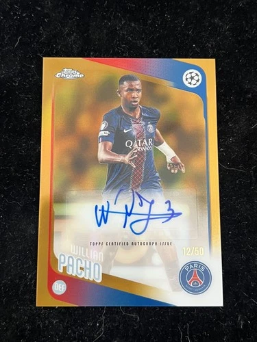 Willian Pacho 2025-26 Topps Chrome UEFA UCC Auto Gold Refractor /50