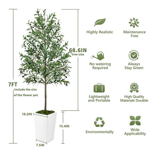 Olive Trees Artificial Indoor 7ft, 2 PCS Tall Faux Silk Plant with Pot, Reali... - Picture 5 of 9