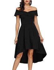 JASAMBAC Skater Dress for Women Short Sleeve Off Shoulder Formal Homecoming