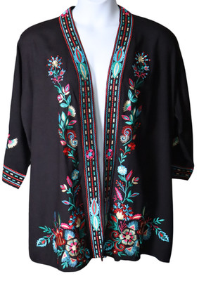 NWT Venus Multicolor Open Kimono 3/4 Sleeve Black Size 4X (K29)