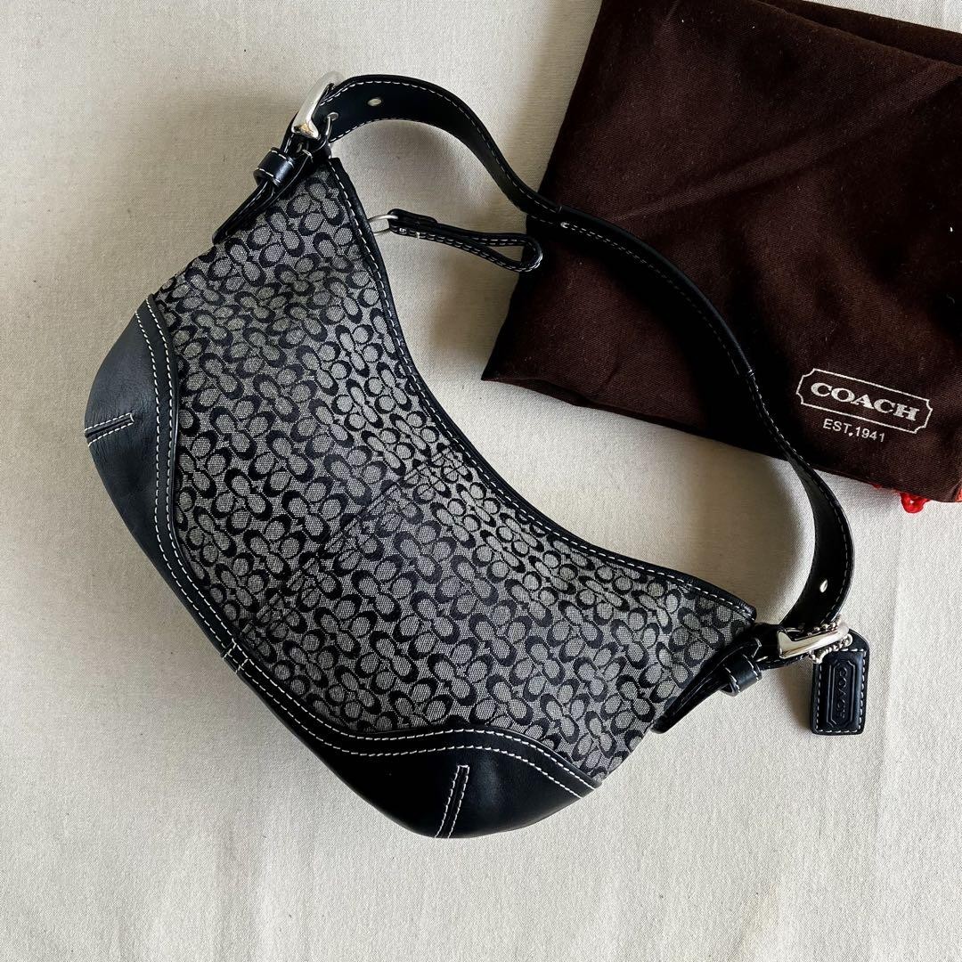COACH Mini Signature Soho One Shoulder Bag Leather Canvas Black