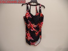 NWT - Women's Black Floral One Piece Swimsuit, Size 16 XL 1087058