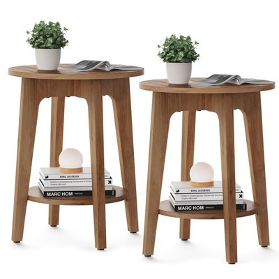 MAEZO Collection - Set of 2 Side Tables, 2-Tier Small Round End Tables, Night...