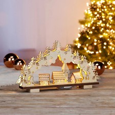 Schwibbogen Lichterbogen Dorf Kirche Holz Weihnachten Fenster Deko Advent LED