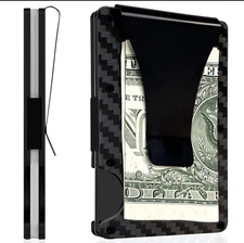 RFID Blocking Carbon Fiber Wallet, Black Slim Money Clip for Credit Cards