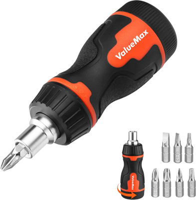 8-In-1 Stubby Ratcheting Screwdriver, Multi-Bit Screwdriver, Quick-Load Mechanis
