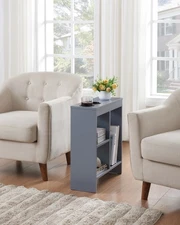 Kings Brand Furniture - Side End Table with Cup Holders & Magazine Rack, Gray