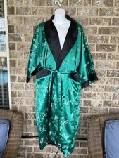 Vintage Women's Long Satin Kimono Robe - Red  Black Dragon Design, XL