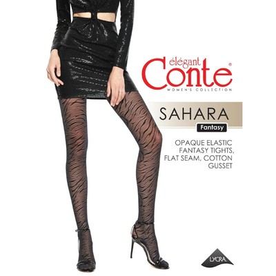 Conte Sahara style quality semi-sheer tights 30 den black hosiery animalistic