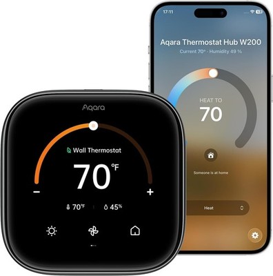 Aqara Thermostat Hub W200 Smart Wall Thermostat Matter Thread Wi-Fi Black