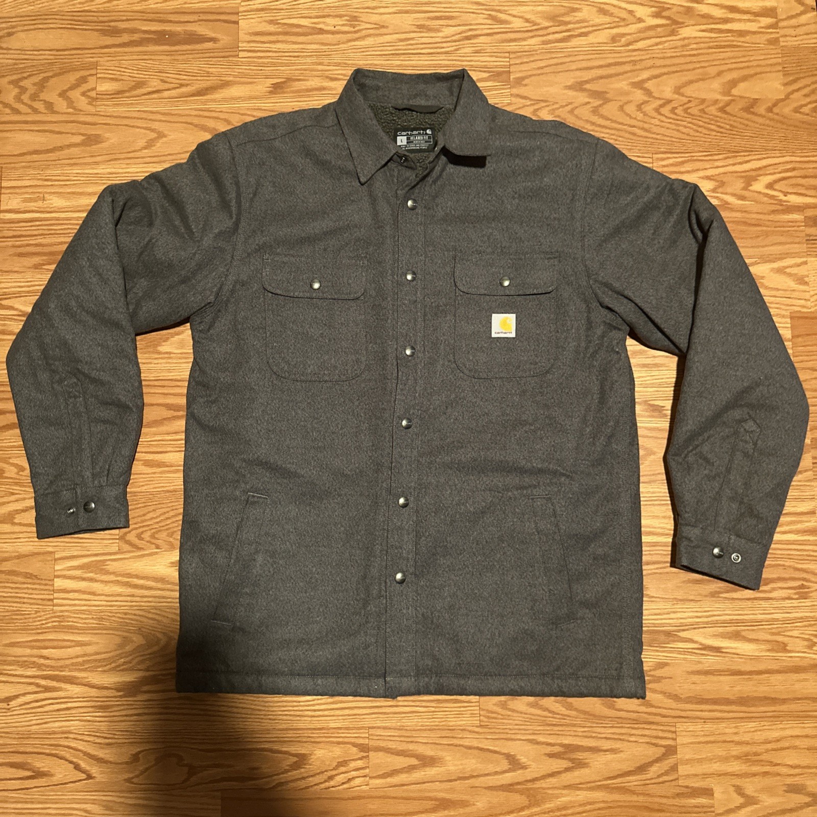 Carhartt Sherpa Lined Shirt Jacket Charcoal Gray Relaxed Fit
