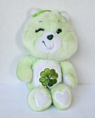 Green Good Luck Care Bear Plush Winking Shamrock Clover Bear Vintage 1980's 12''