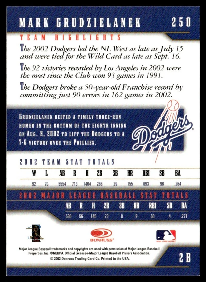 2003 Donruss Team Heroes Chicago Collection Mark Grudzielanek 2/5 #250 - Image 2 of 2
