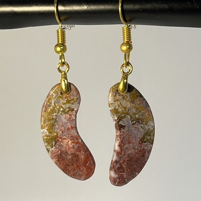 Crazy Lace Agate Boomerang Earrings Gold French Wire  lightweight Gemstone Boho
