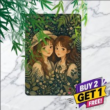 Two Sisters Portrait Botanical Foliage Sign Vintage Nursery Home Room Decor 8x12